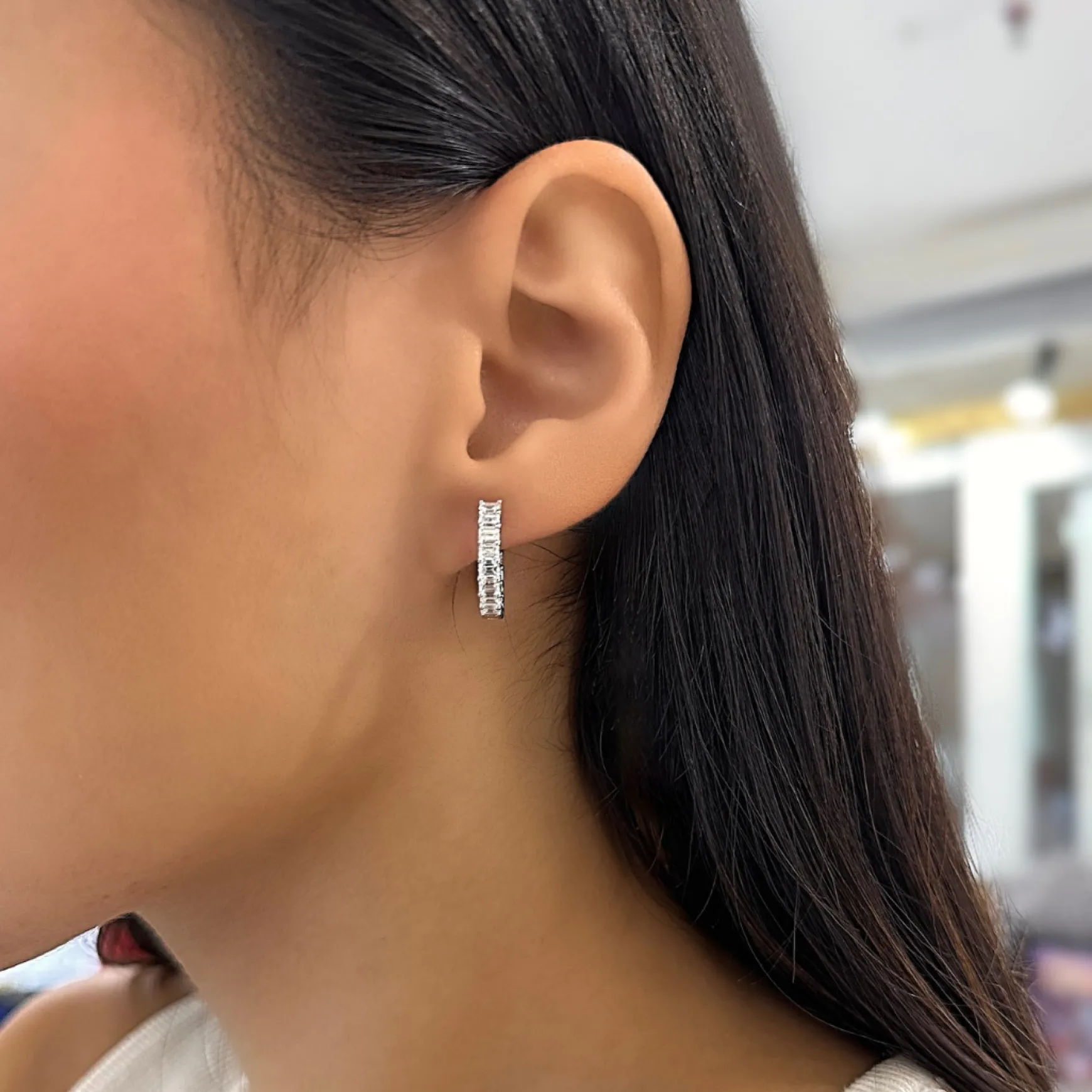 Emerald Cut Diamond Huggie Earrings 3 ctw