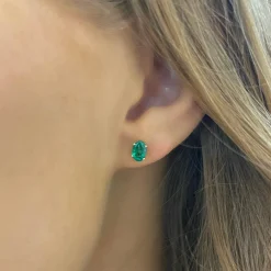 Emerald Oval Stud Earrings