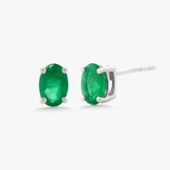 Emerald Oval Stud Earrings