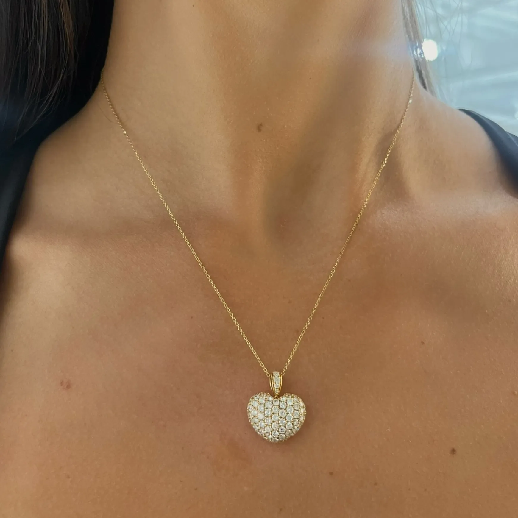 Eryn Pave Diamond Puff Heart Necklace