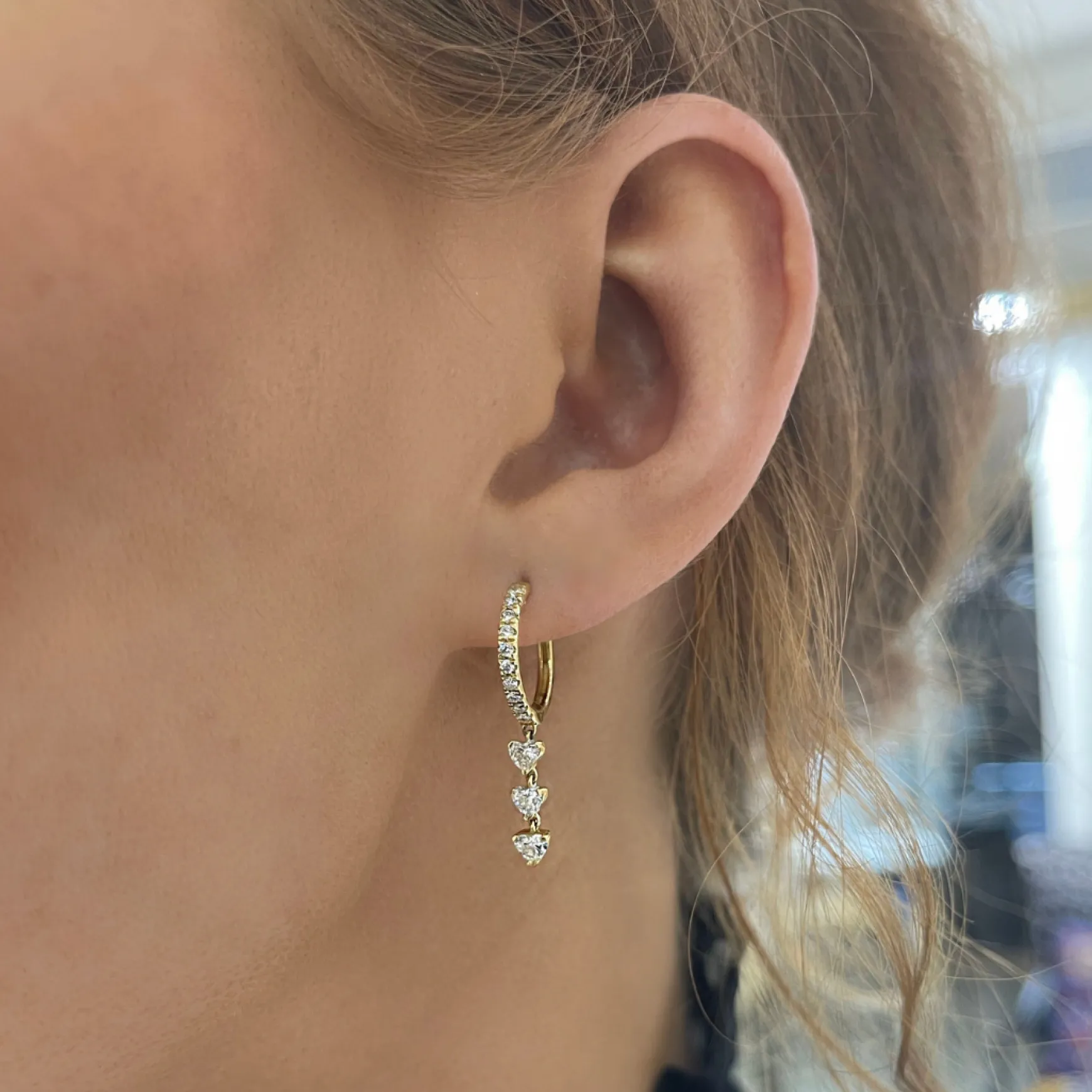 Fallon Diamond Heart Dangle Huggie Earrings