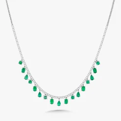 Farrah Emerald & Diamond Dangle Tennis Necklace 7.70 ctw
