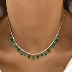 Farrah Emerald & Diamond Dangle Tennis Necklace 7.70 ctw