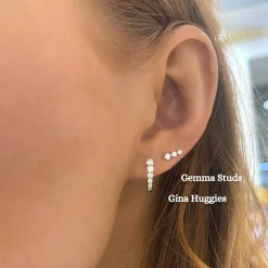 Gemma 3 Diamond Vertical Bar Stud Earrings