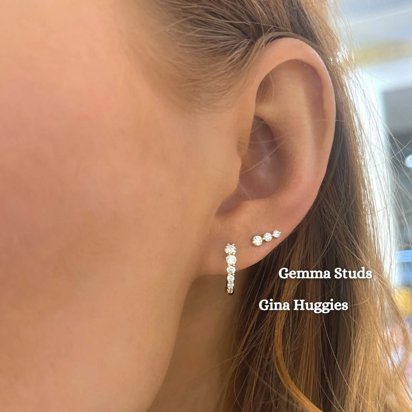Gemma 3 Diamond Vertical Bar Stud Earrings