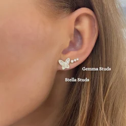 Gemma 3 Diamond Vertical Bar Stud Earrings