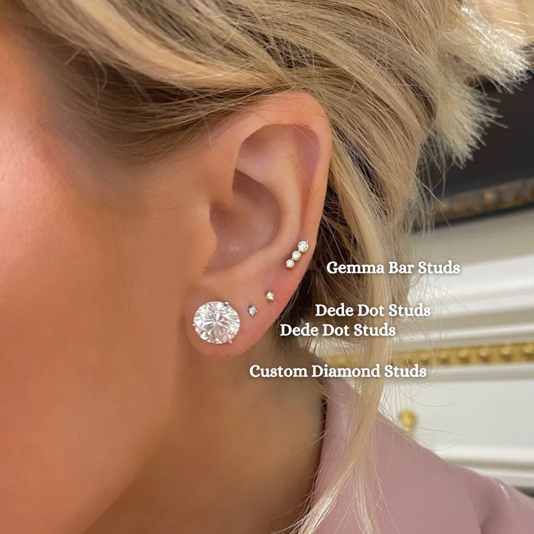 Gemma 3 Diamond Vertical Bar Stud Earrings