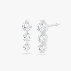 Gemma 3 Diamond Vertical Bar Stud Earrings