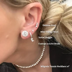 Gemma 3 Diamond Vertical Bar Stud Earrings
