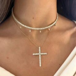 Gracie Scalloped Diamond Cross Necklace 2.56 ctw