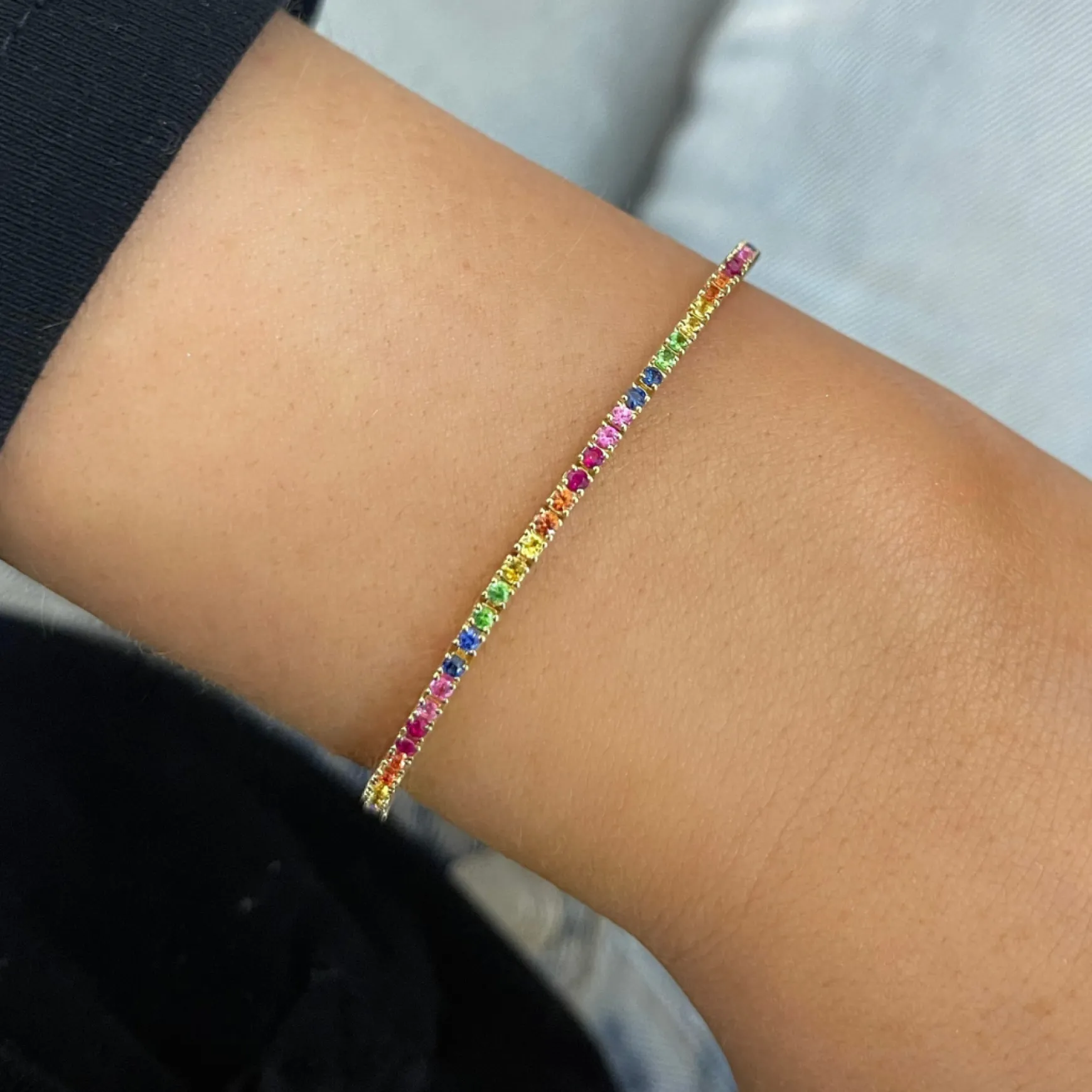 Half & Half Rainbow Gemstone and Diamond Tennis Bracelet 1.73 ctw