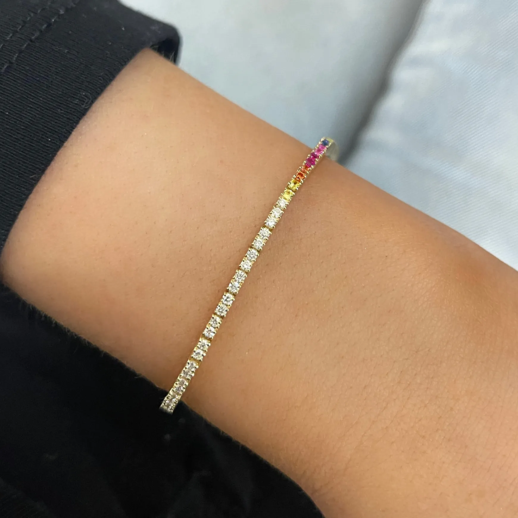 Half & Half Rainbow Gemstone and Diamond Tennis Bracelet 1.73 ctw