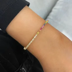 Half & Half Rainbow Gemstone and Diamond Tennis Bracelet 1.73 ctw