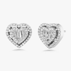 Hattie Heart Halo Baguette Diamond Stud Earrings