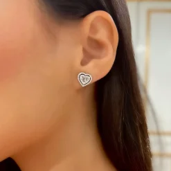 Hattie Heart Halo Baguette Diamond Stud Earrings