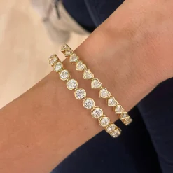 Heart Shaped Diamond Bezel Bangle Bracelet 3.90 ctw