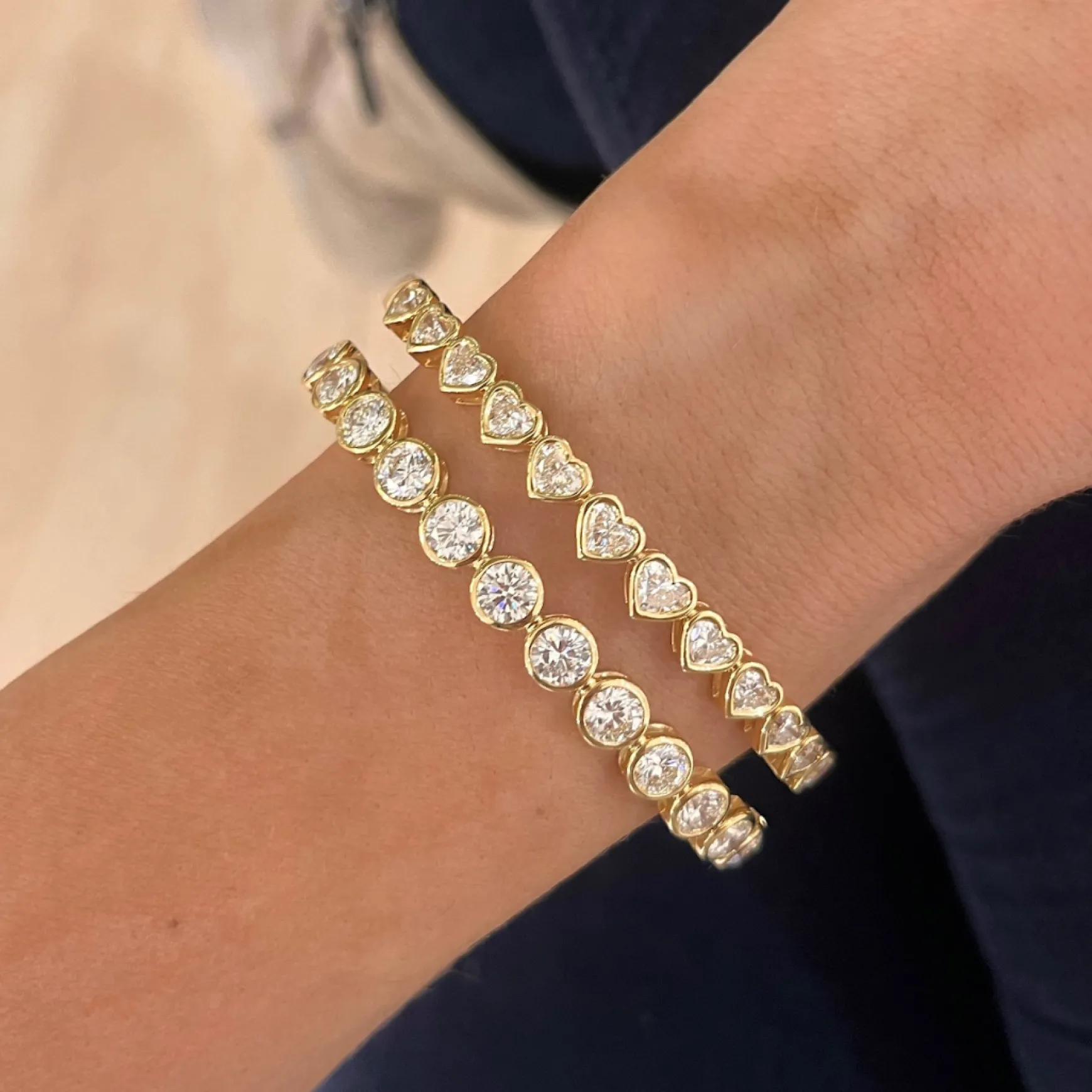 Heart Shaped Diamond Bezel Bangle Bracelet 3.90 ctw