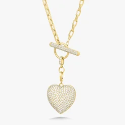 Hilton Diamond Toggle Necklace with Removable Pave Heart Charm and French Cable Chain