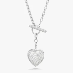 Hilton Diamond Toggle Necklace with Removable Pave Heart Charm and French Cable Chain
