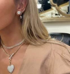 Hilton Diamond Toggle Necklace with Removable Pave Heart Charm and French Cable Chain