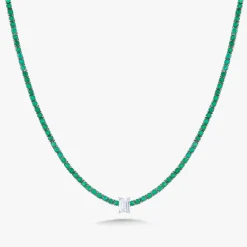 Idalia Green Emerald & Emerald Cut Diamond Station Tennis Necklace 3.22 ctw