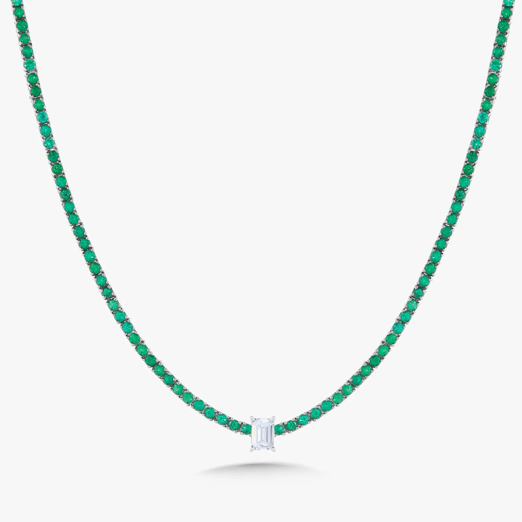 Idalia Green Emerald & Emerald Cut Diamond Station Tennis Necklace 3.22 ctw