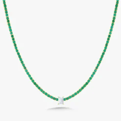 Idalia Green Emerald & Emerald Cut Diamond Station Tennis Necklace 3.22 ctw