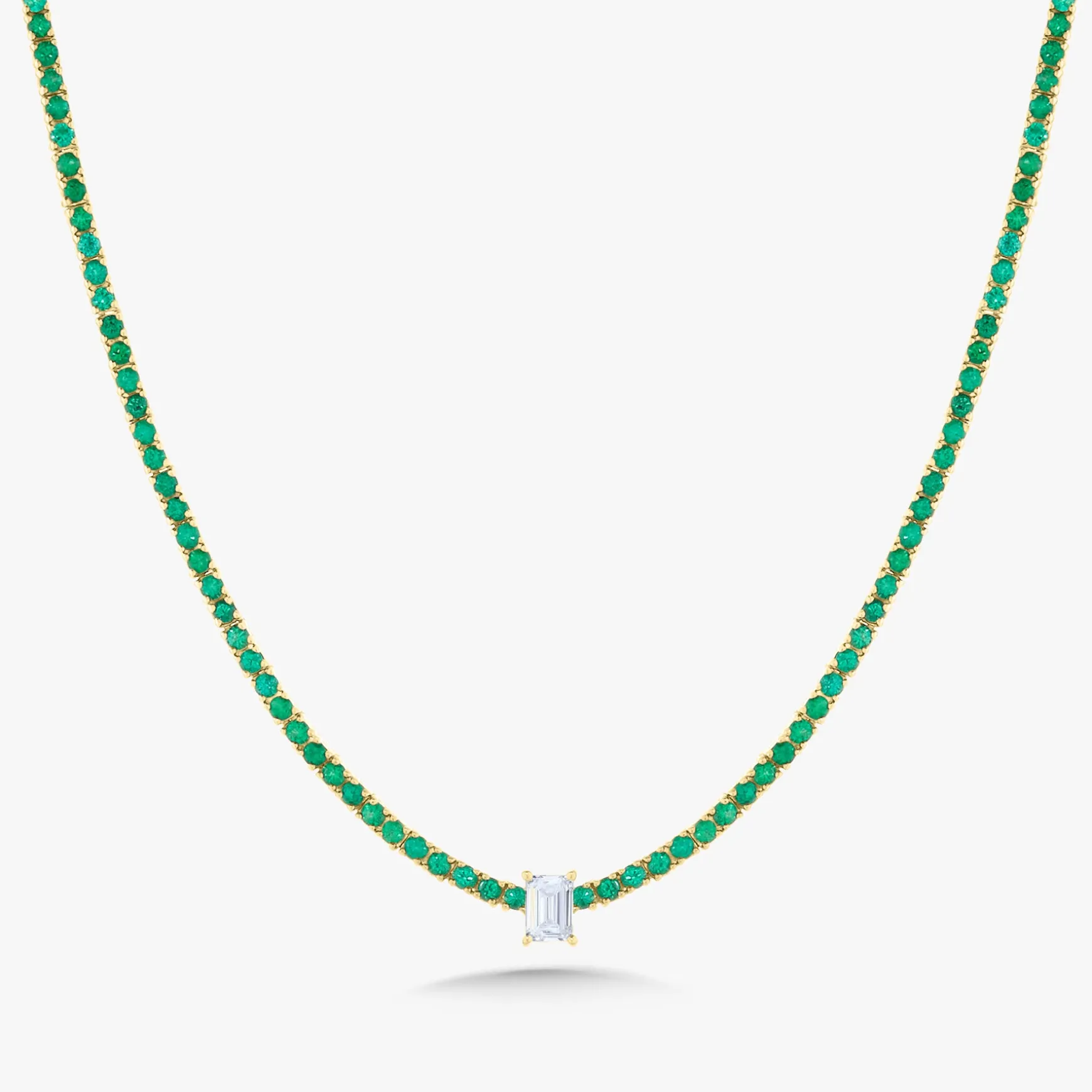 Idalia Green Emerald & Emerald Cut Diamond Station Tennis Necklace 3.22 ctw