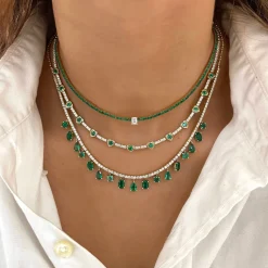 Idalia Green Emerald & Emerald Cut Diamond Station Tennis Necklace 3.22 ctw