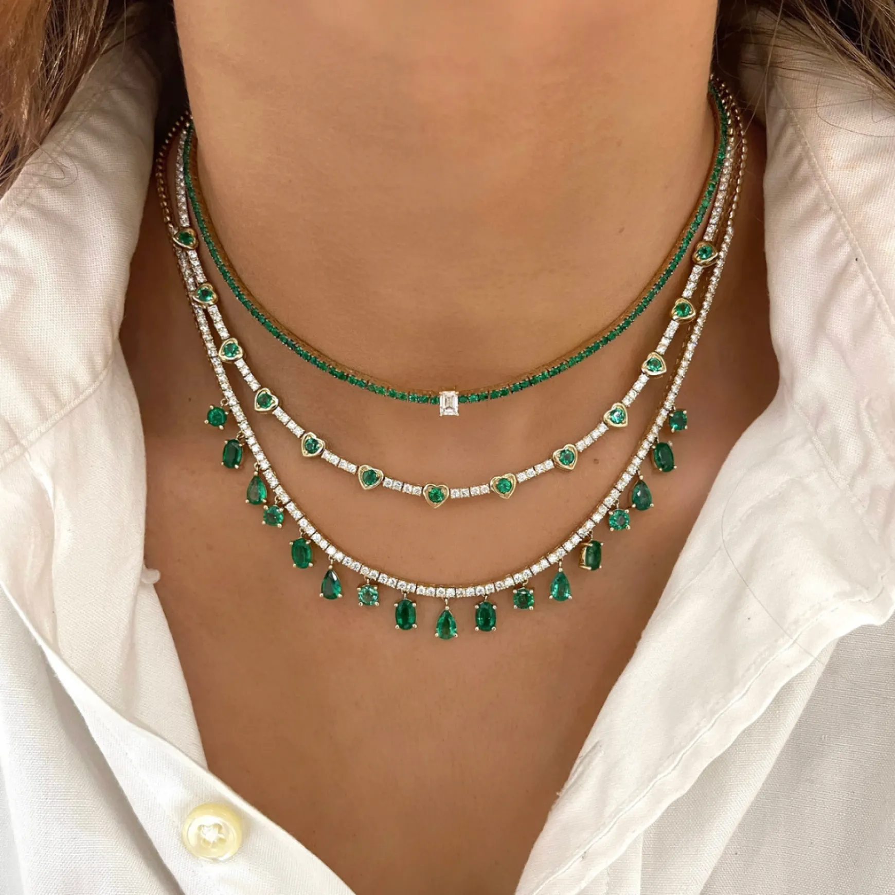 Idalia Green Emerald & Emerald Cut Diamond Station Tennis Necklace 3.22 ctw