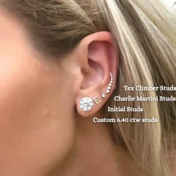 Initial Diamond Stud Earrings