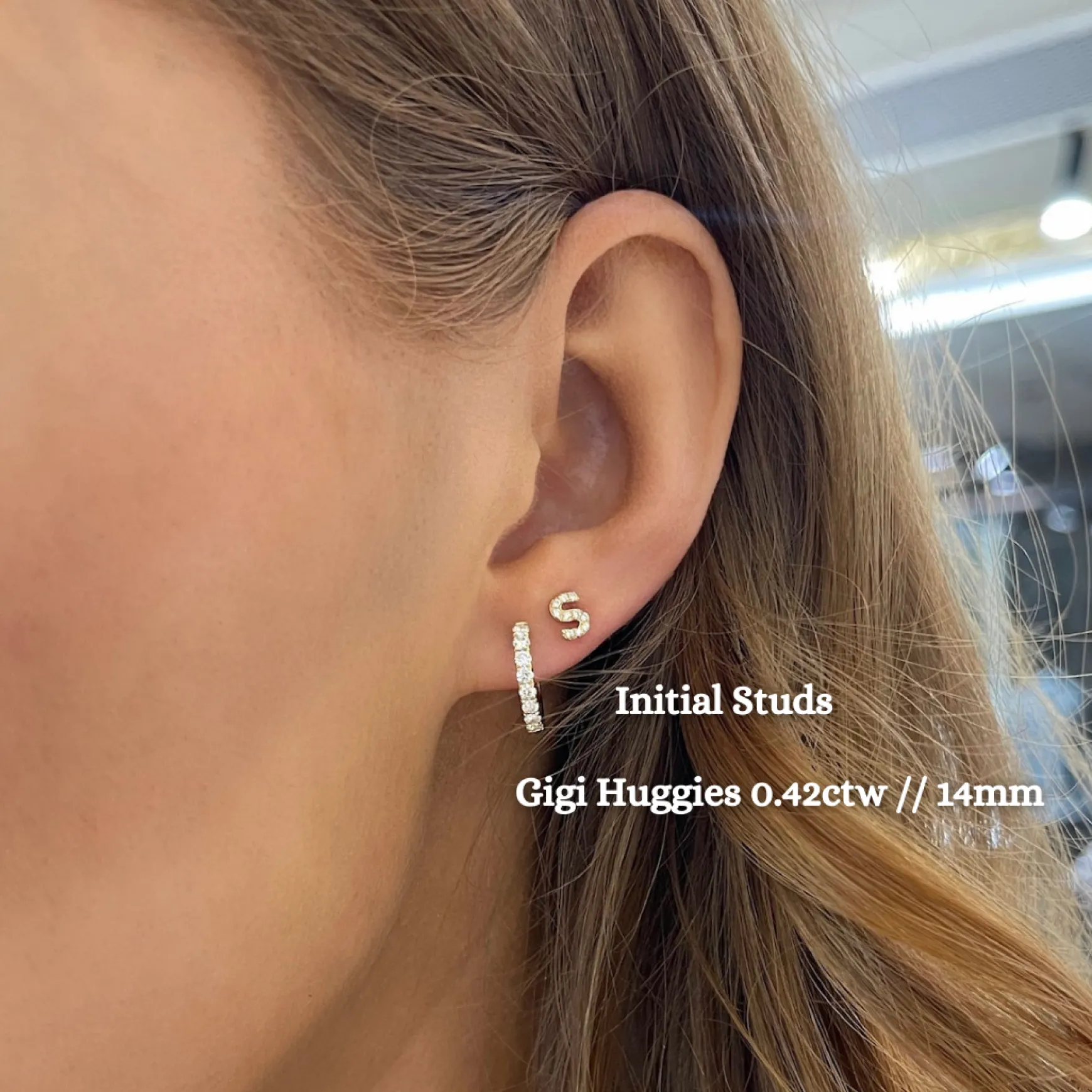 Initial Diamond Stud Earrings