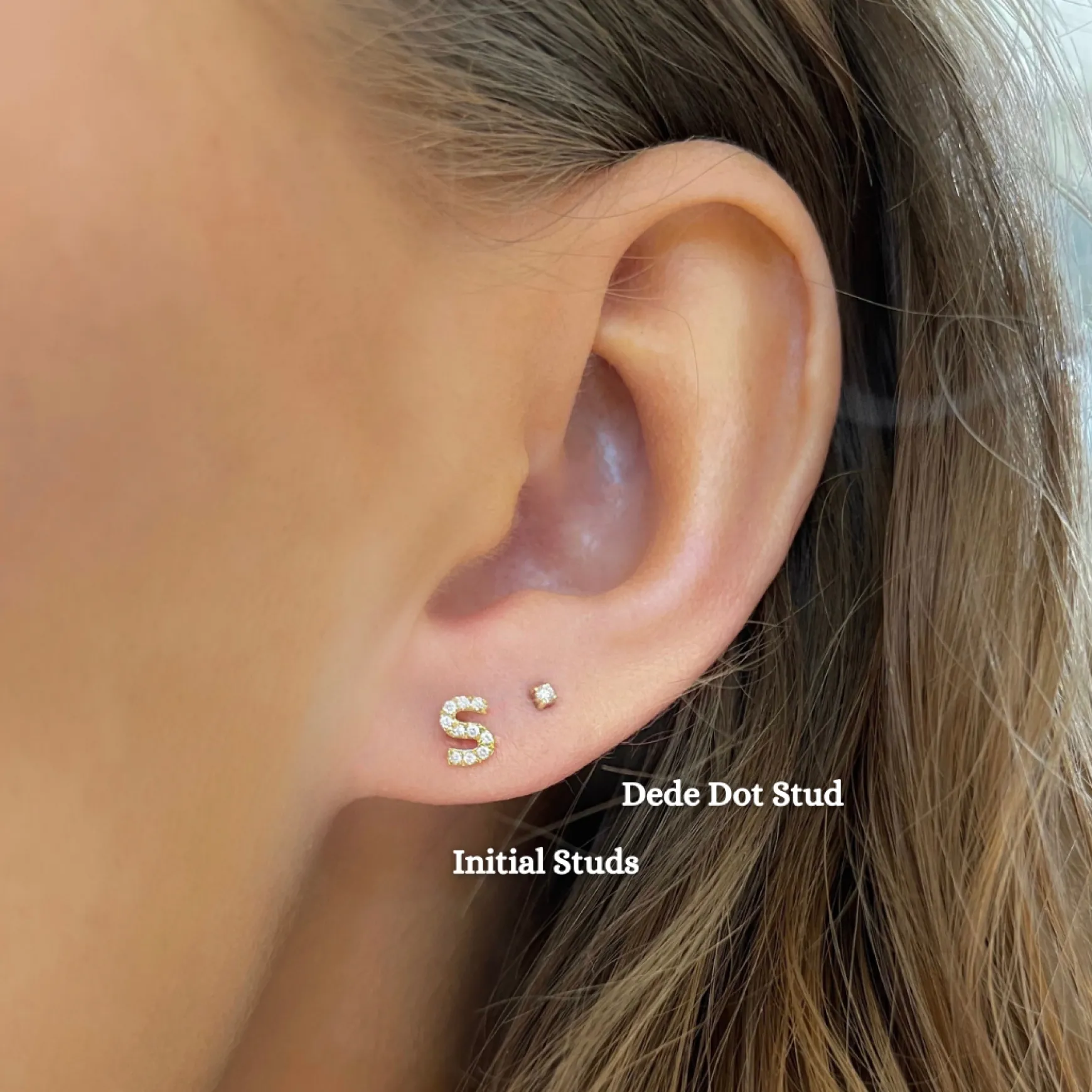 Initial Diamond Stud Earrings