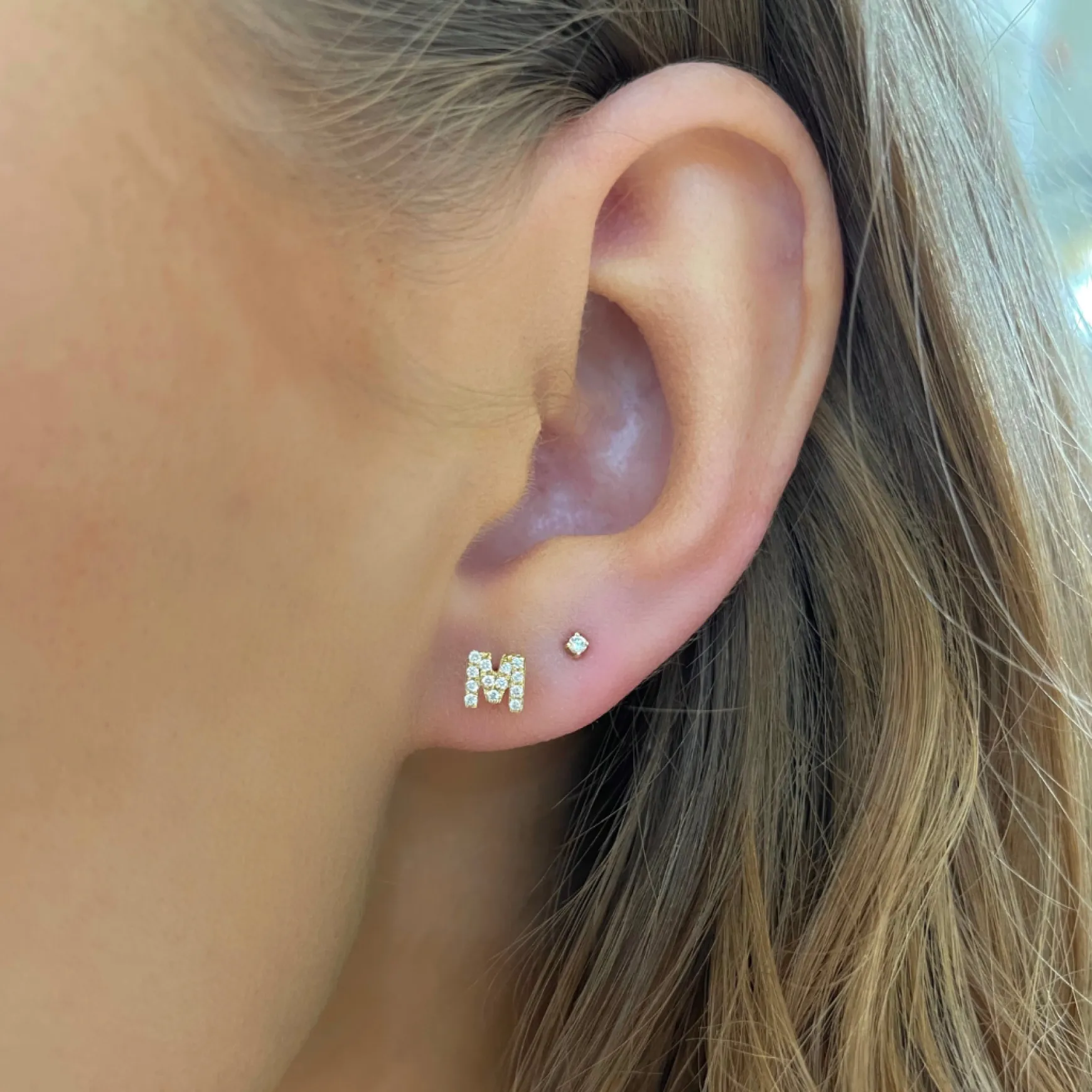 Initial Diamond Stud Earrings