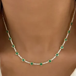 Jena Green Emerald & Diamond Illusion Heart Tennis Necklace 2.73 ctw