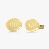 14k Oval Cuff Links with Double Line Border