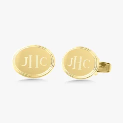 14k Oval Cuff Links with Double Line Border