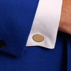 14k Oval Cuff Links with Double Line Border