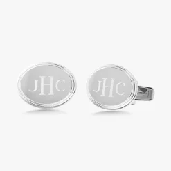 14k Oval Cuff Links with Double Line Border