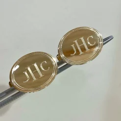 14k Oval Cuff Links with Double Line Border