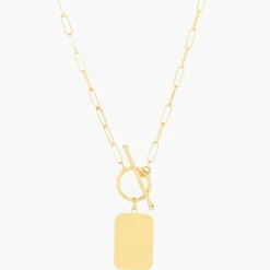 14k Paperclip Tag Toggle Necklace