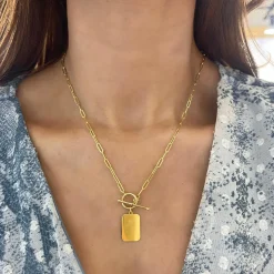 14k Paperclip Tag Toggle Necklace