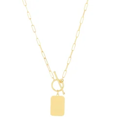14k Paperclip Tag Toggle Necklace