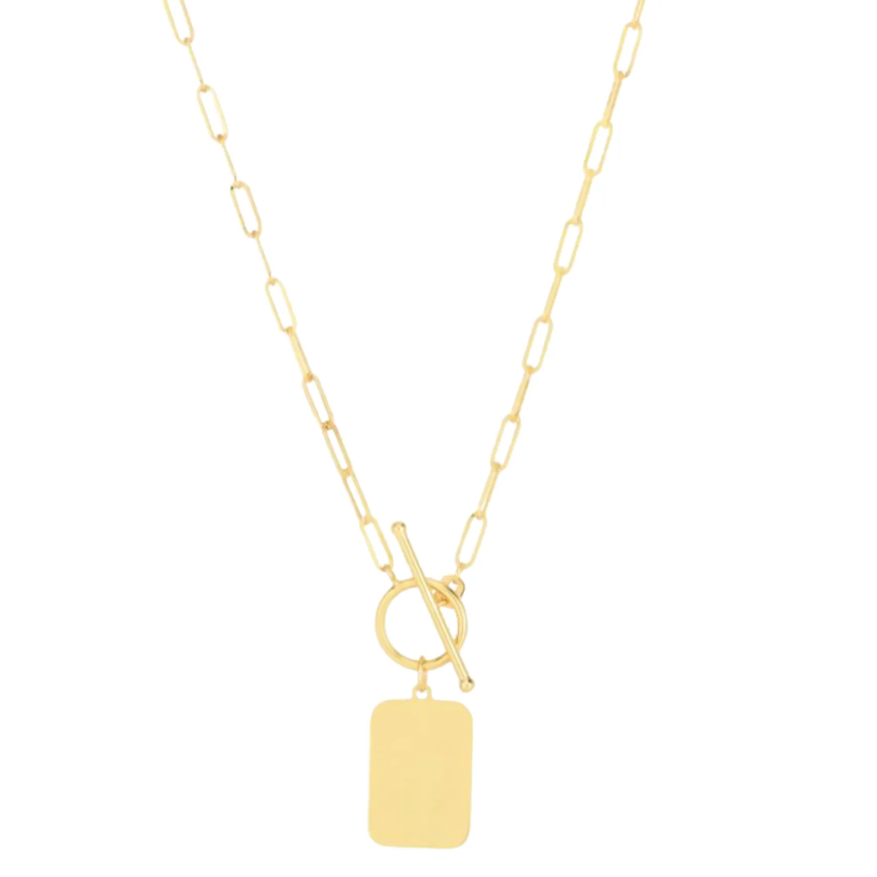 14k Paperclip Tag Toggle Necklace