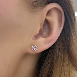 Kait Gemstone Bezeled Heart Stud Earrings