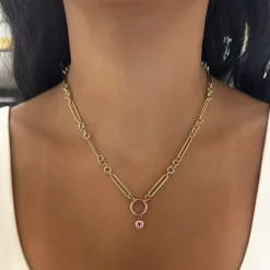 Kait Mini Pink Sapphire Bezeled Heart Charm