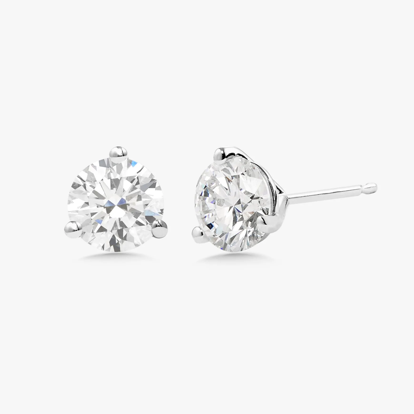 Lab Grown Three Prong Martini Diamond Stud Earrings (3 ctw)