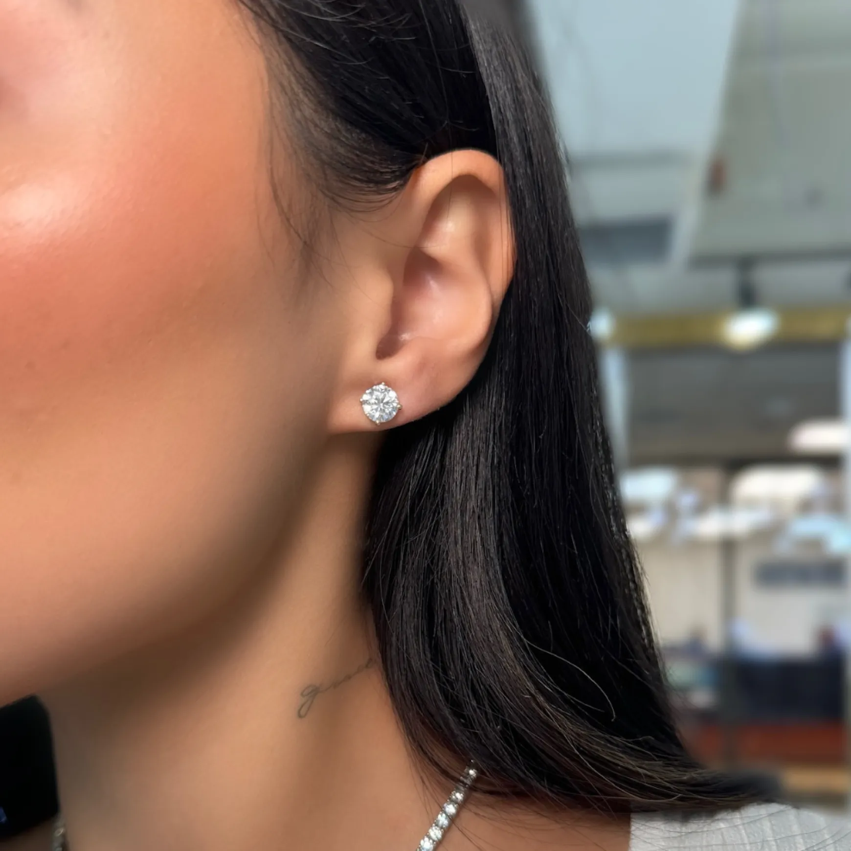 Lab Grown Three Prong Martini Diamond Stud Earrings (3 ctw)