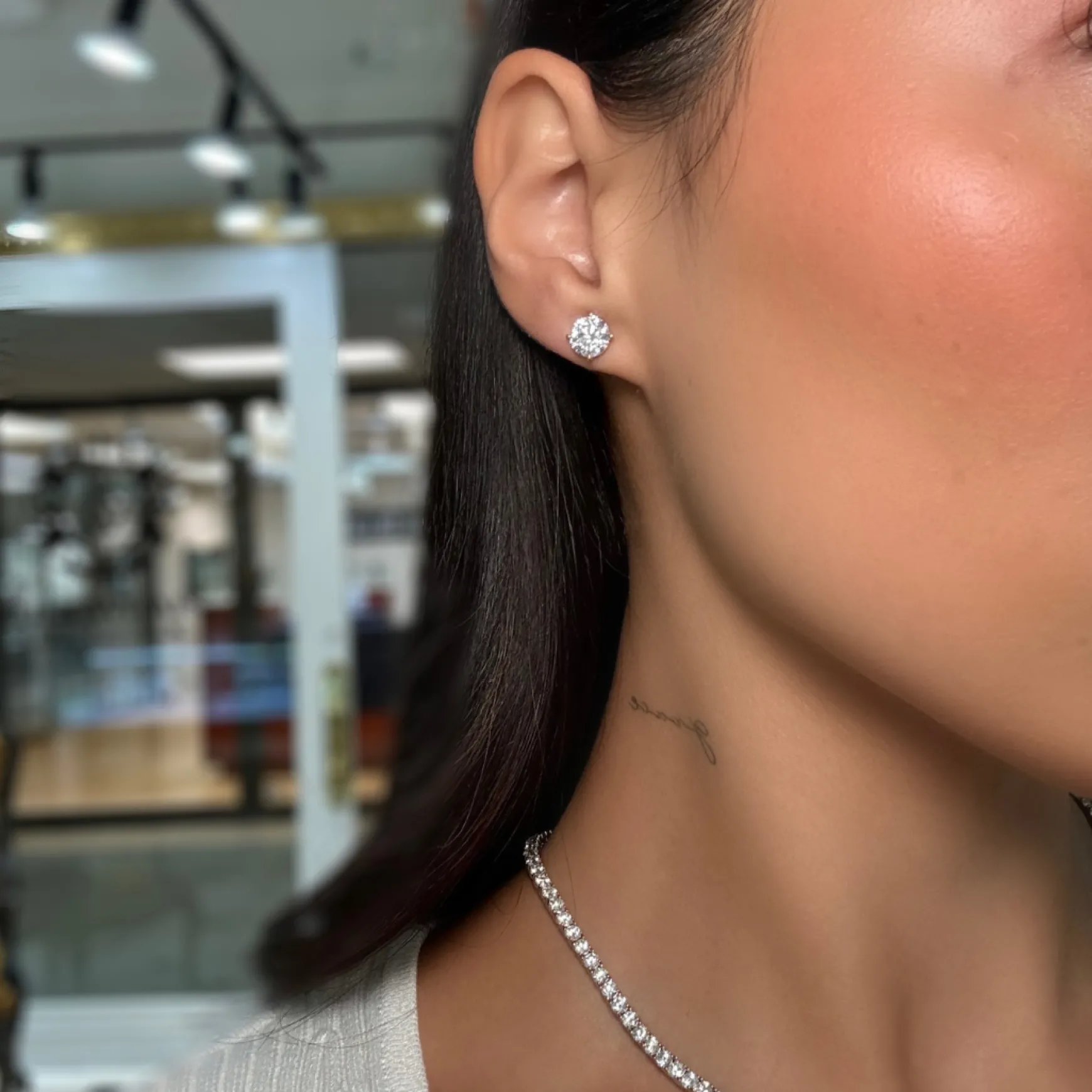Lab Grown Three Prong Martini Diamond Stud Earrings (3 ctw)