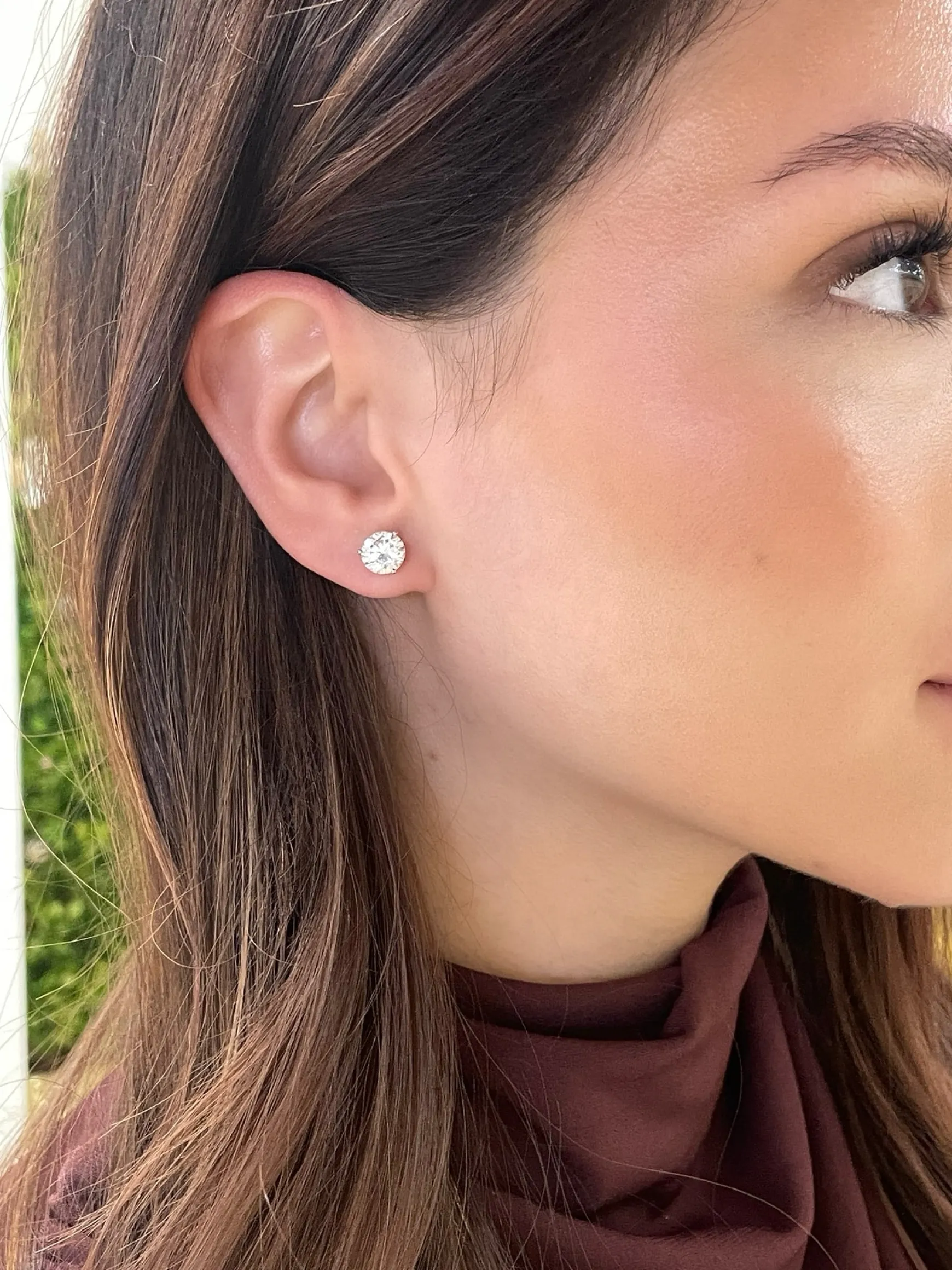Lab Grown Three Prong Martini Diamond Stud Earrings (3 ctw)